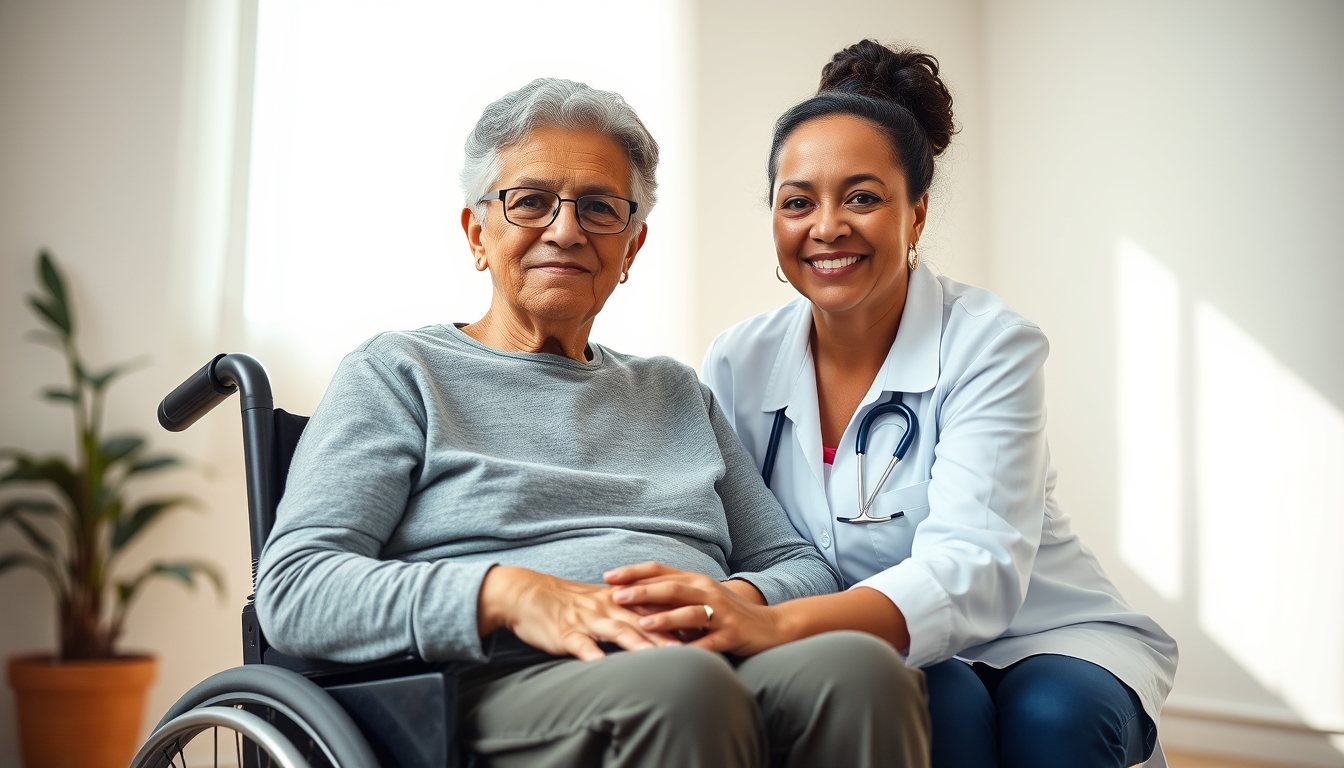 BPC beneficiary with caregiver in a wheelchair em estilo editorial