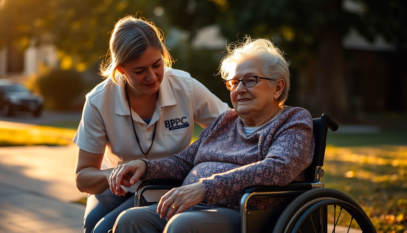 BPC beneficiary with caregiver in a wheelchair in editorial style