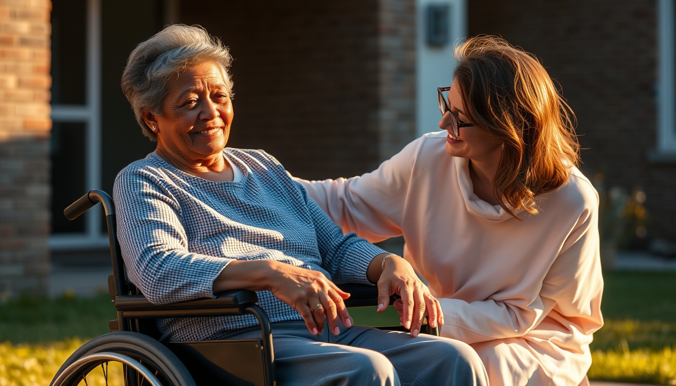 BPC beneficiary with caregiver in a wheelchair em estilo editorial