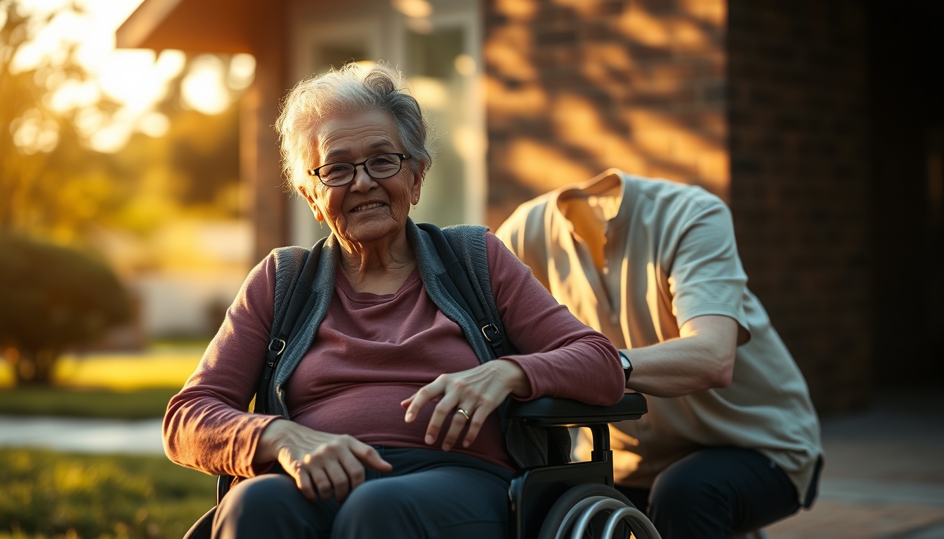 BPC beneficiary with caregiver in a wheelchair em estilo editorial