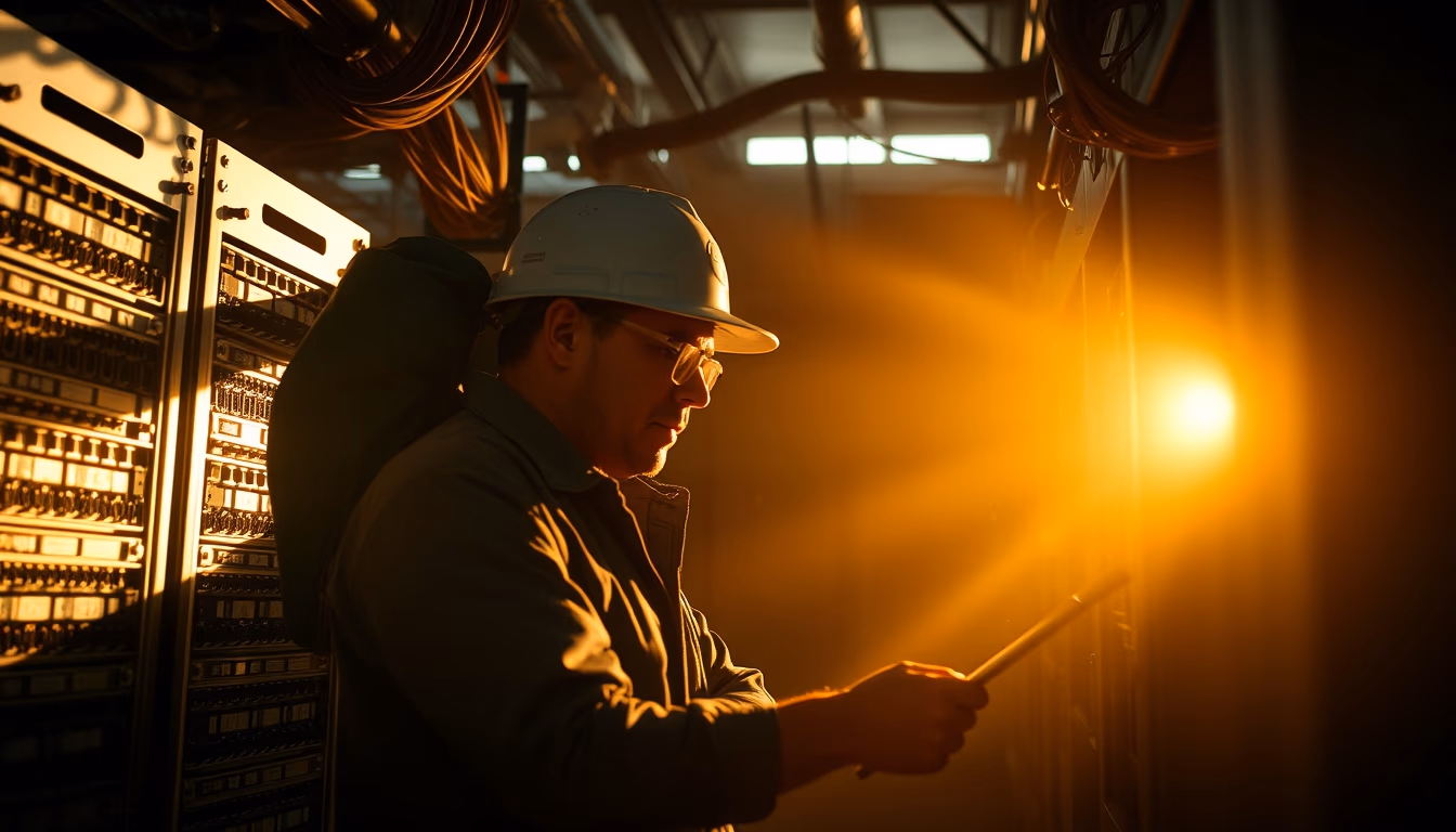 Brazilian Bitcoin miner inspecting industrial mining rigs em estilo editorial