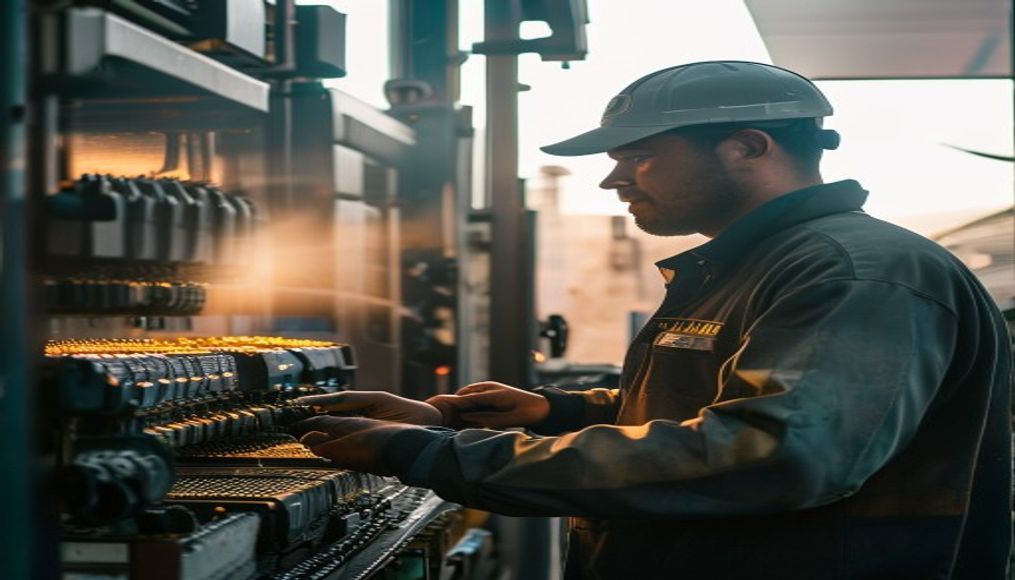 Brazilian Bitcoin miner inspecting industrial mining rigs em estilo editorial