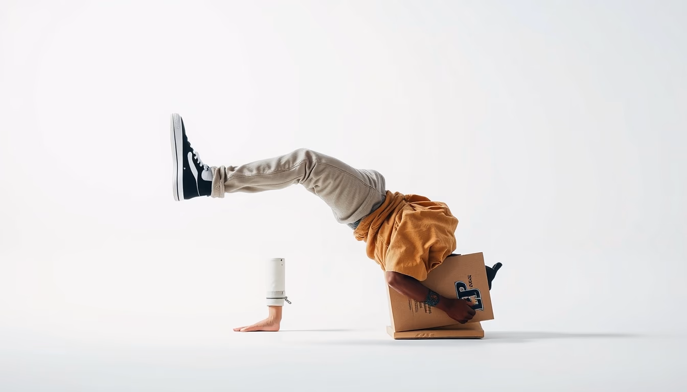 breakdance cardboard urban in editorial style