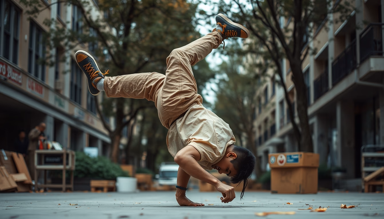 breakdance cardboard urban in editorial style