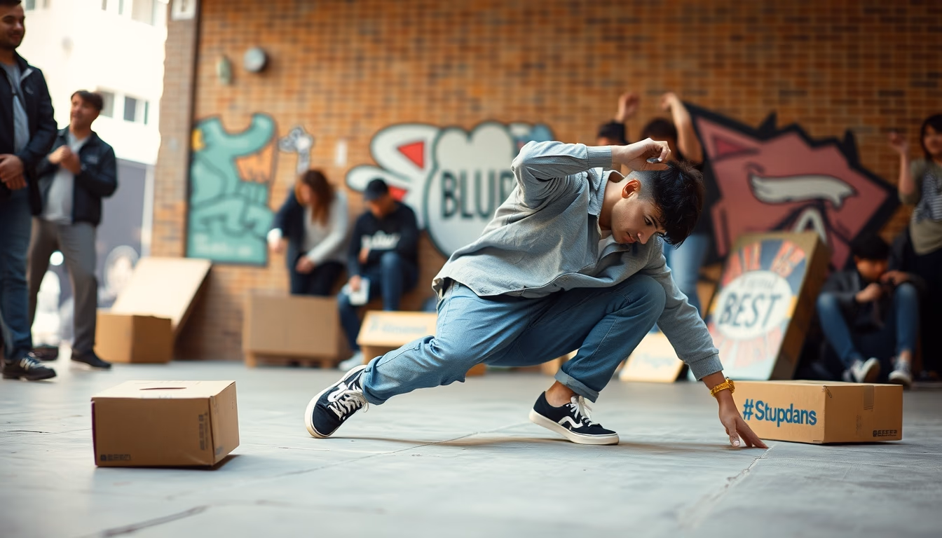 breakdance cardboard urban in editorial style