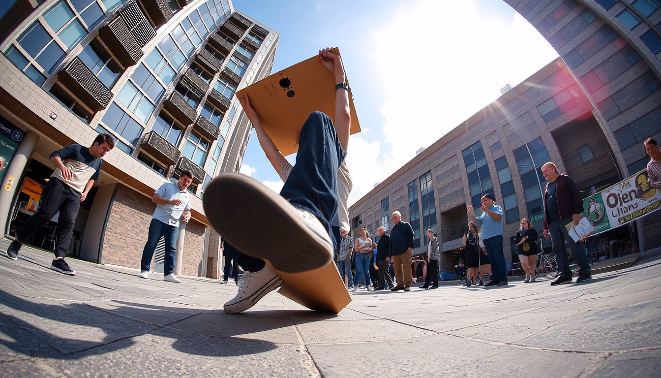 breakdance cardboard urban in editorial style