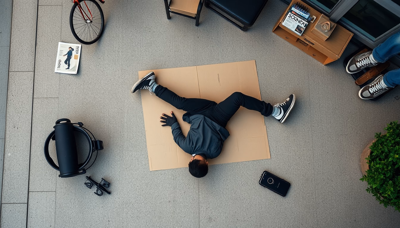 breakdance cardboard urban in editorial style