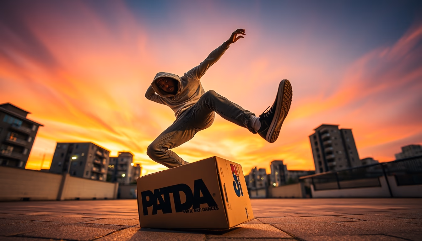 breakdance cardboard urban in editorial style