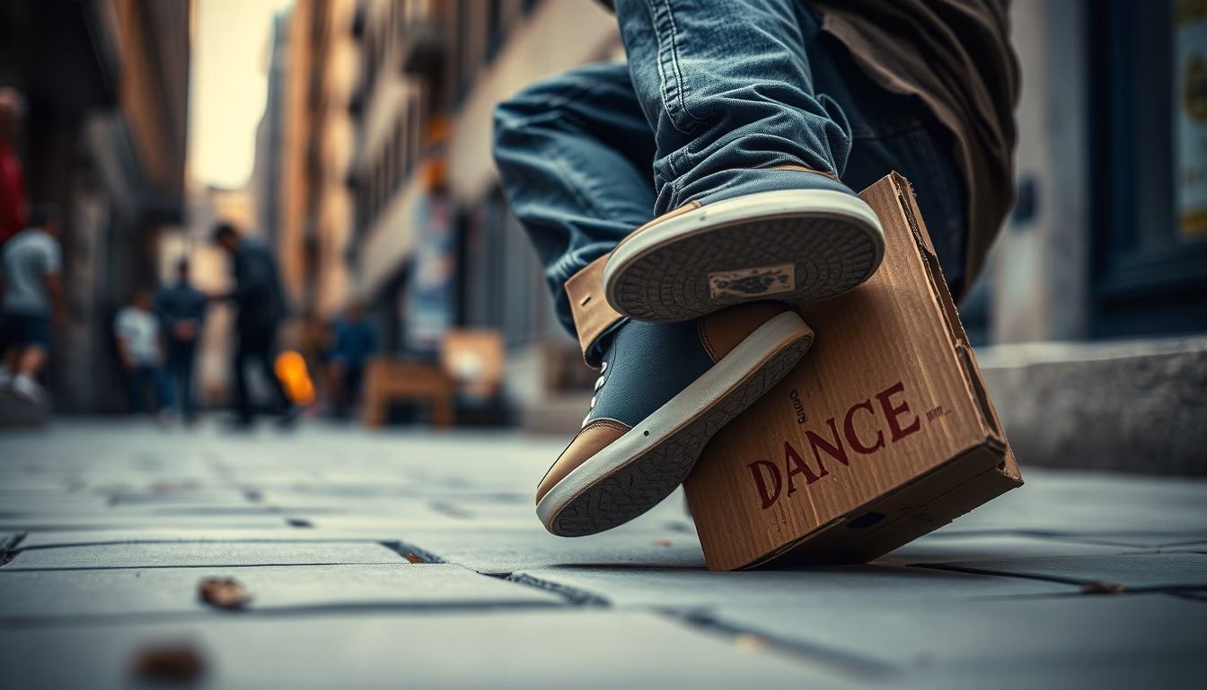breakdance cardboard urban in editorial style