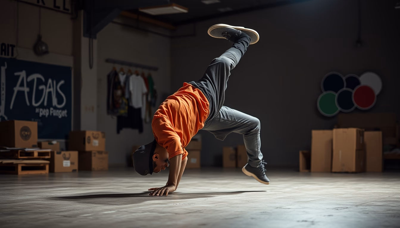 breakdance cardboard urban in editorial style