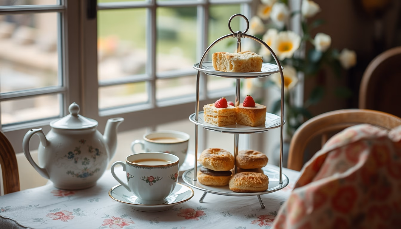 british afternoon tea in editorial style