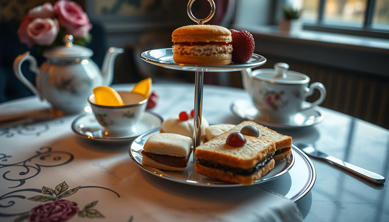 british afternoon tea in editorial style