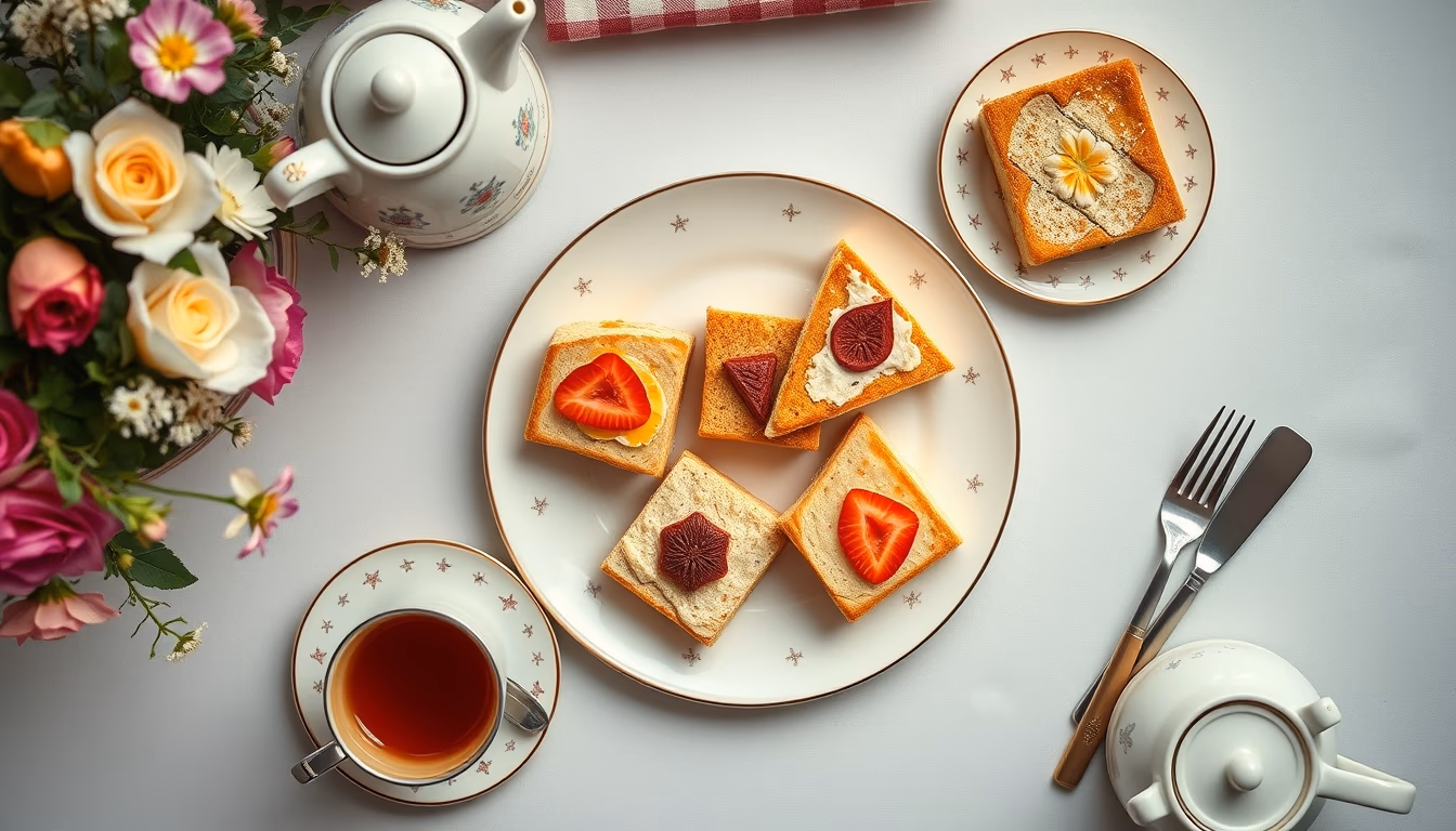 british afternoon tea in editorial style