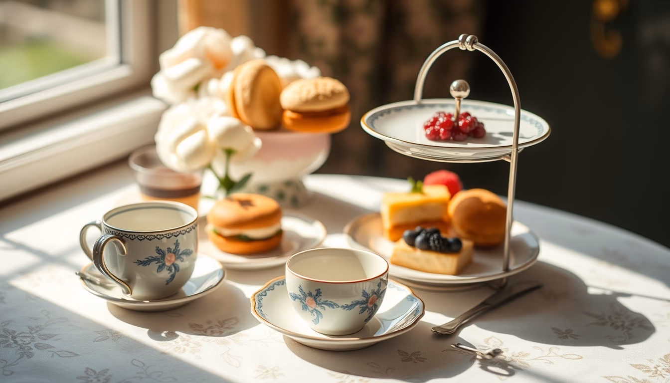 british afternoon tea in editorial style