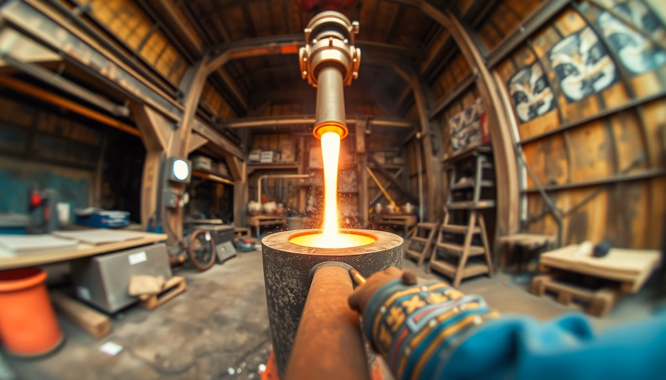 bronze foundry pour in editorial style