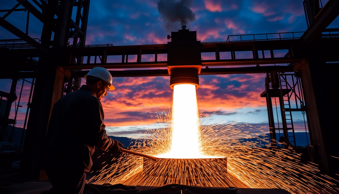 bronze foundry pour in editorial style