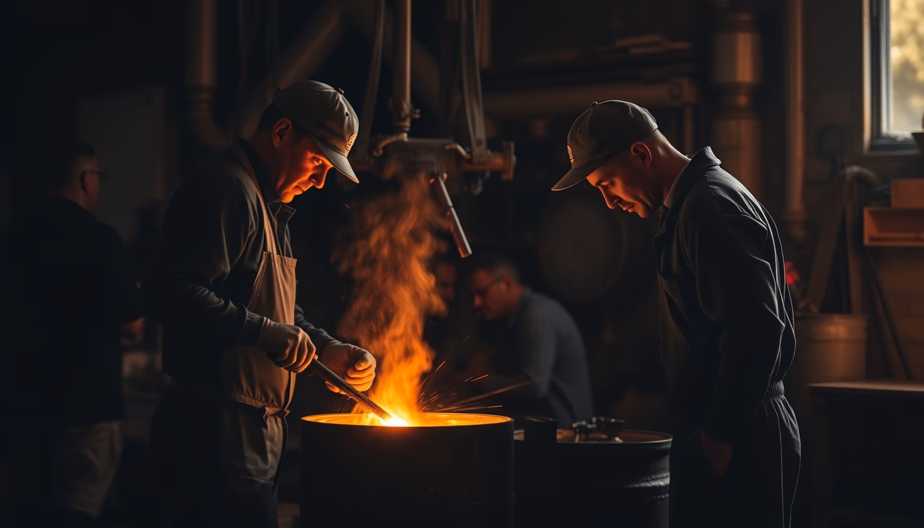 bronze foundry pour in editorial style