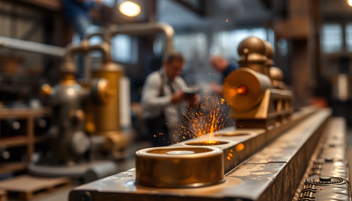 bronze foundry pour in editorial style