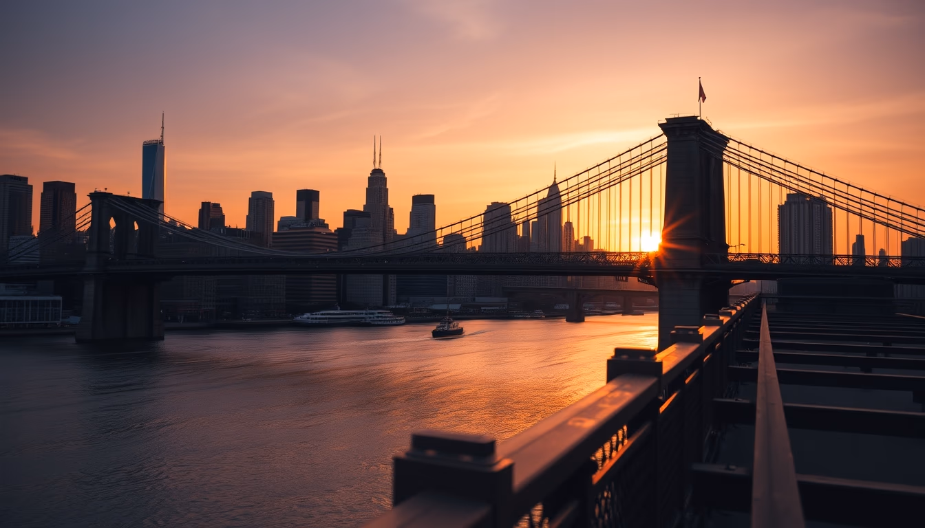 brooklyn bridge sunset in editorial style