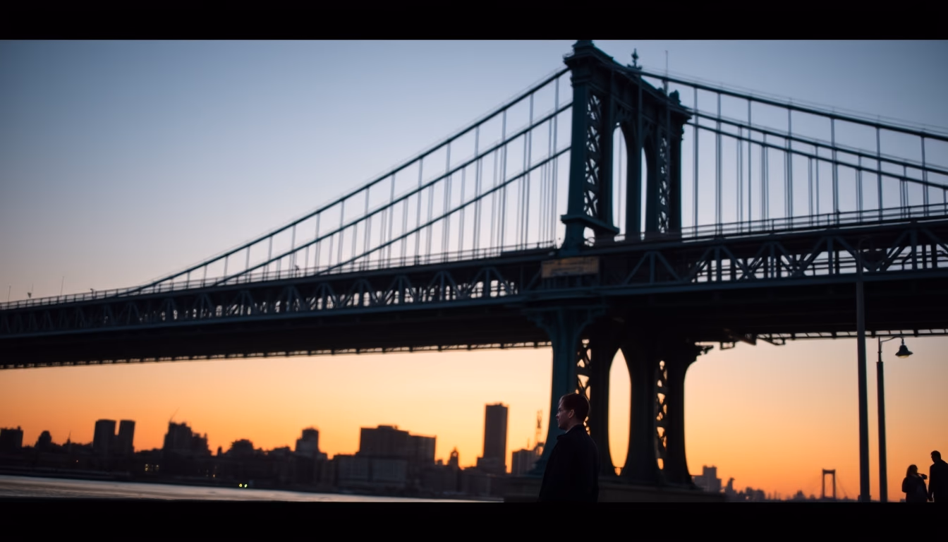 brooklyn bridge sunset in editorial style