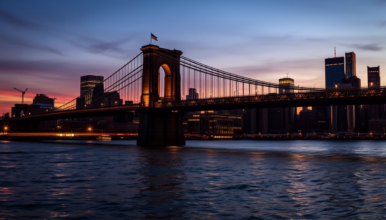 brooklyn bridge sunset in editorial style