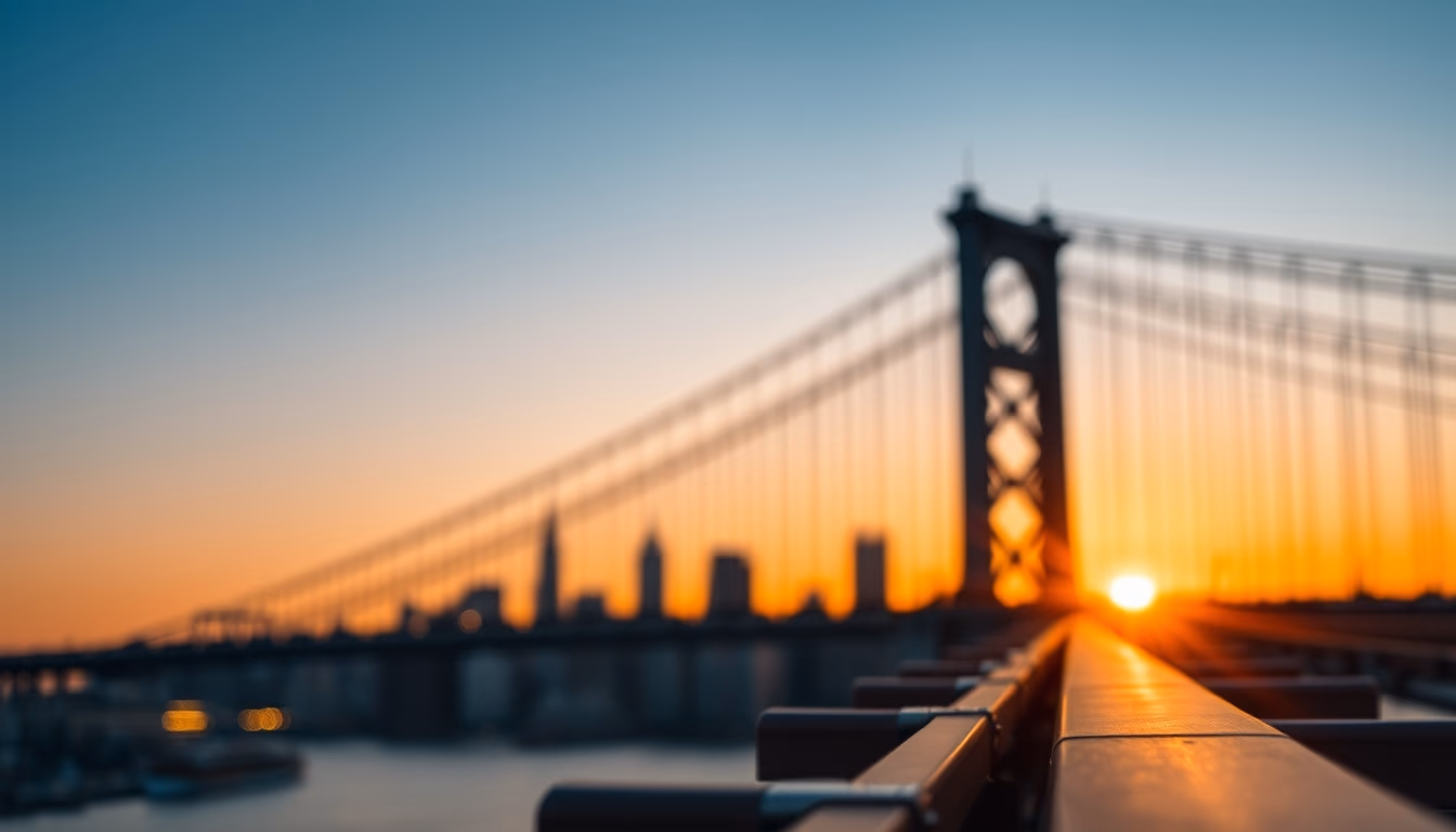 brooklyn bridge sunset in editorial style