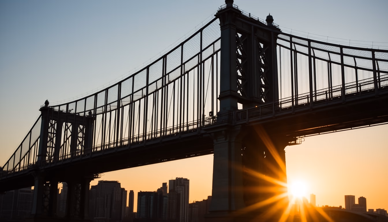 brooklyn bridge sunset in editorial style