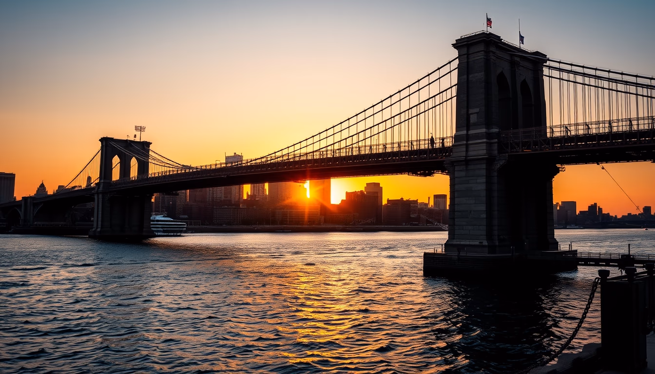 brooklyn bridge sunset in editorial style