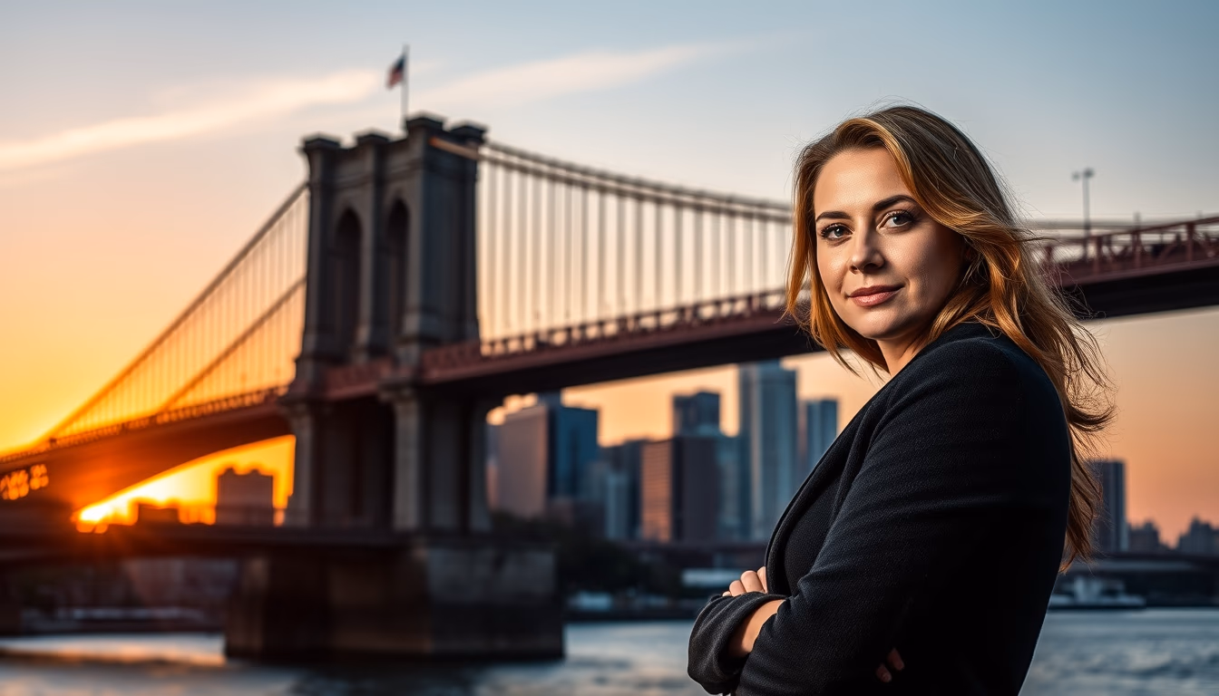 brooklyn bridge sunset in editorial style