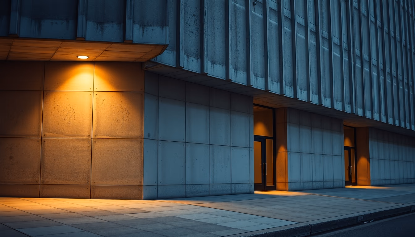 Brutalist concrete facade em estilo editorial
