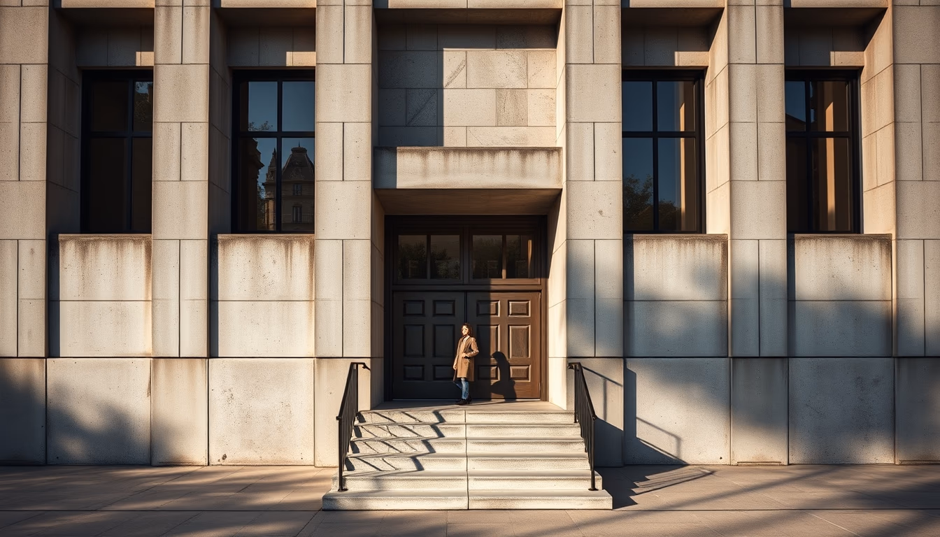 brutalist concrete facade in editorial style