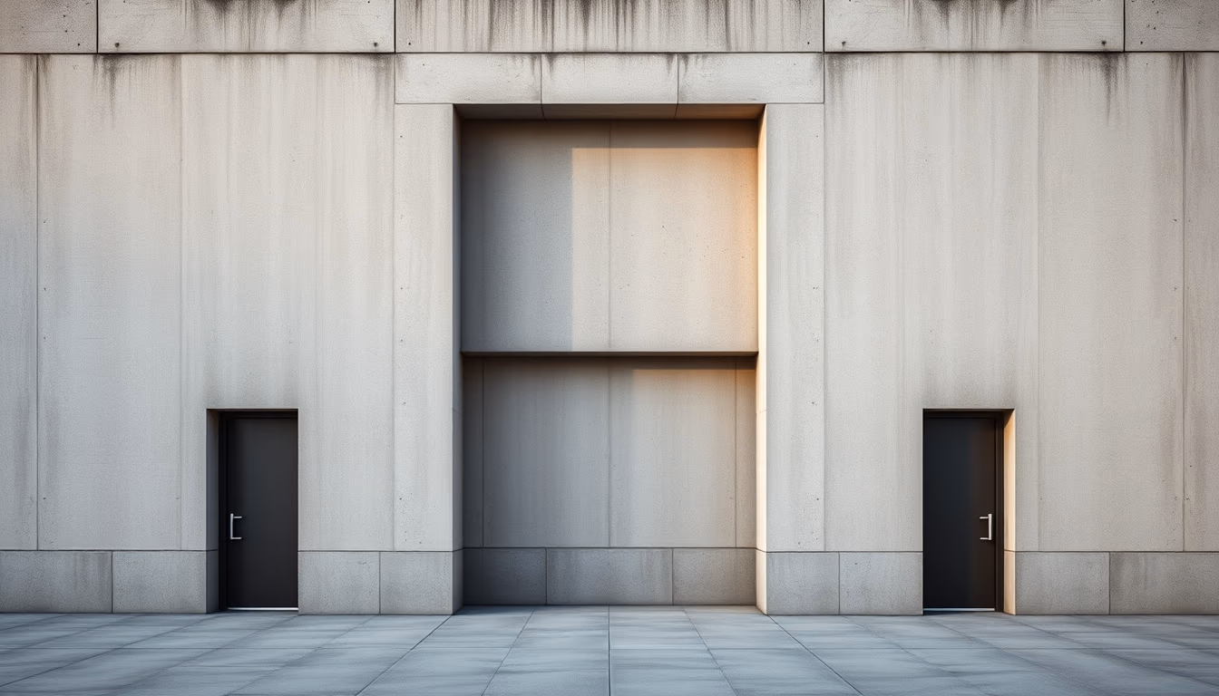 Brutalist concrete facade em estilo editorial