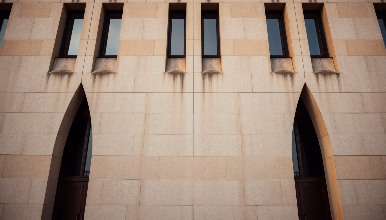 brutalist concrete facade in editorial style