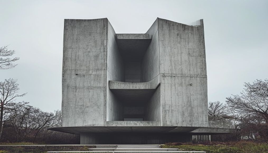 brutalist concrete monument in editorial style