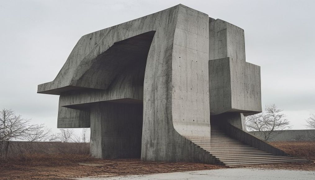 brutalist concrete monument in editorial style
