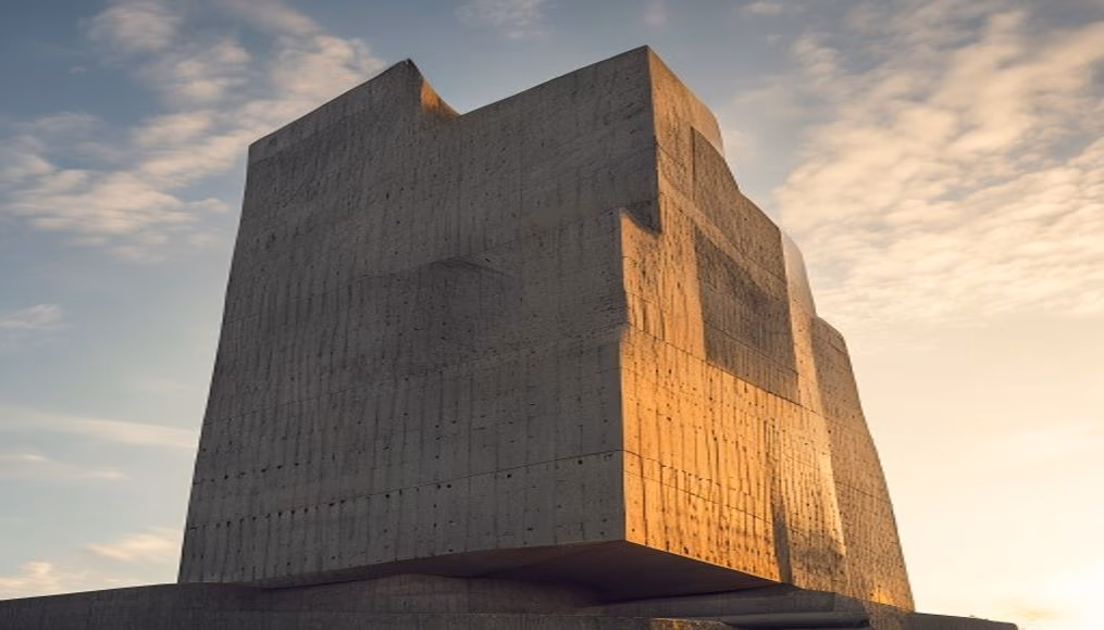 brutalist concrete monument in editorial style