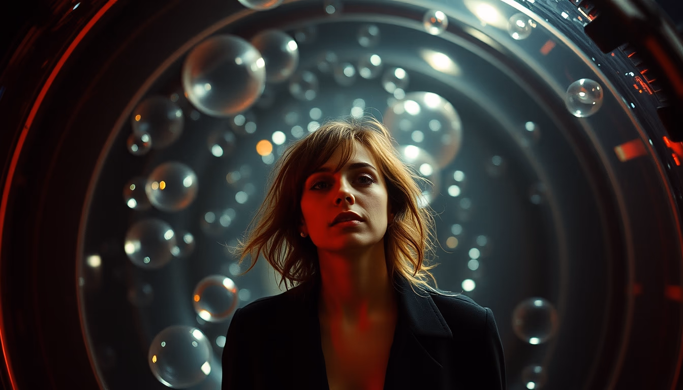 bubble chamber tracks in editorial style