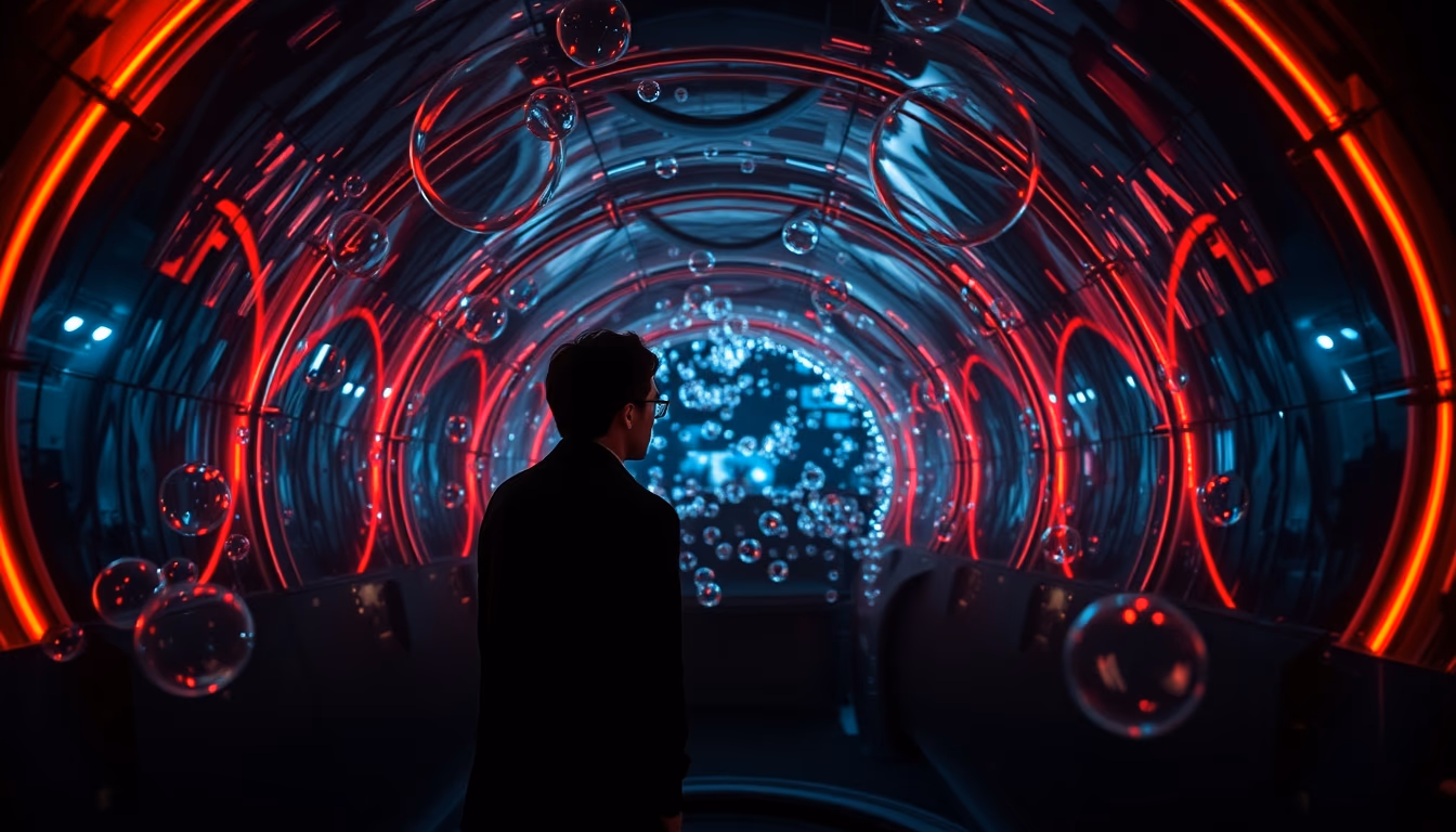 bubble chamber tracks in editorial style