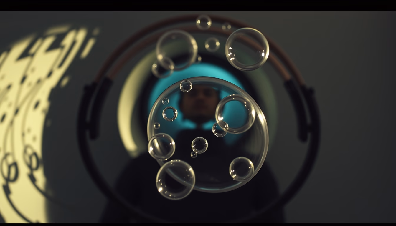 bubble chamber tracks in editorial style