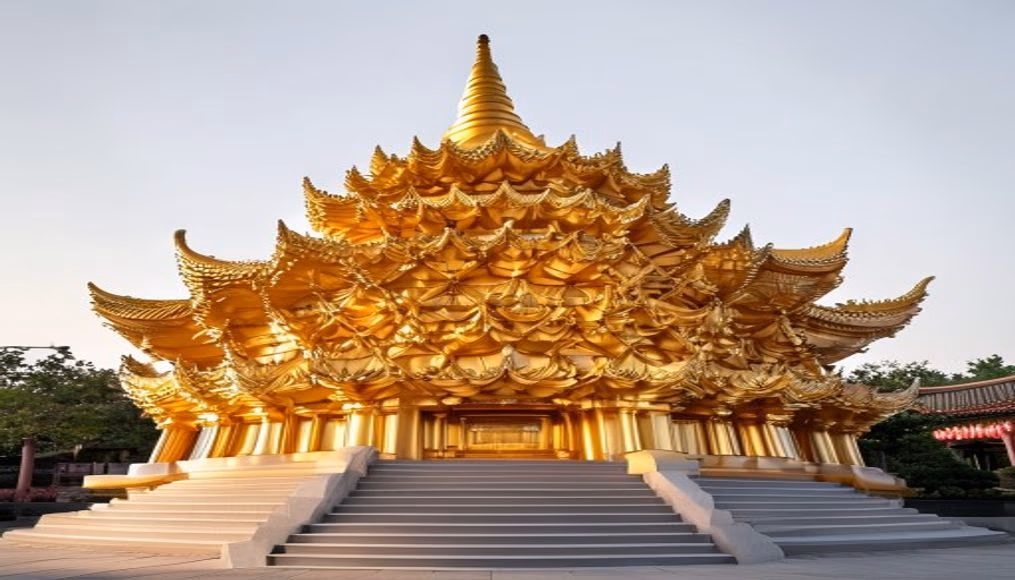 buddhist stupa golden in editorial style
