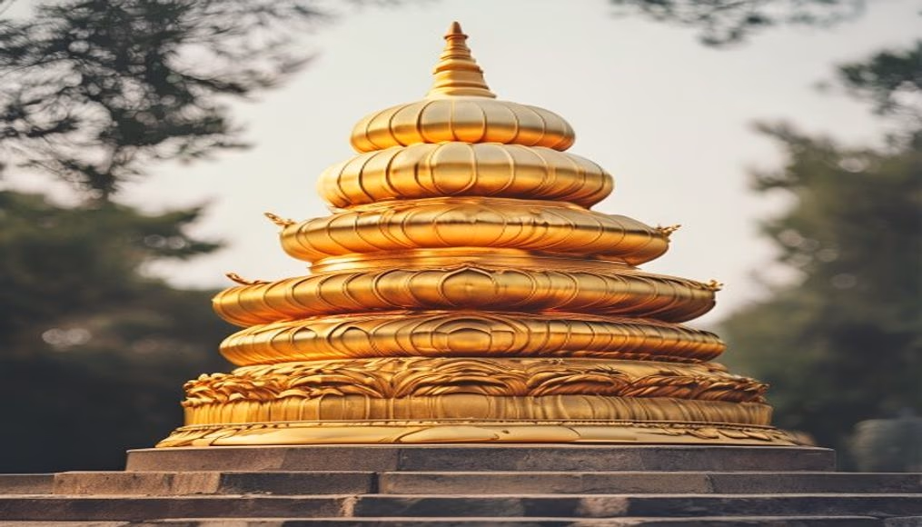 buddhist stupa golden in editorial style