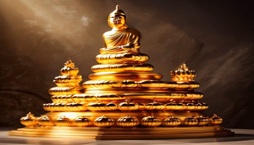 buddhist stupa golden in editorial style