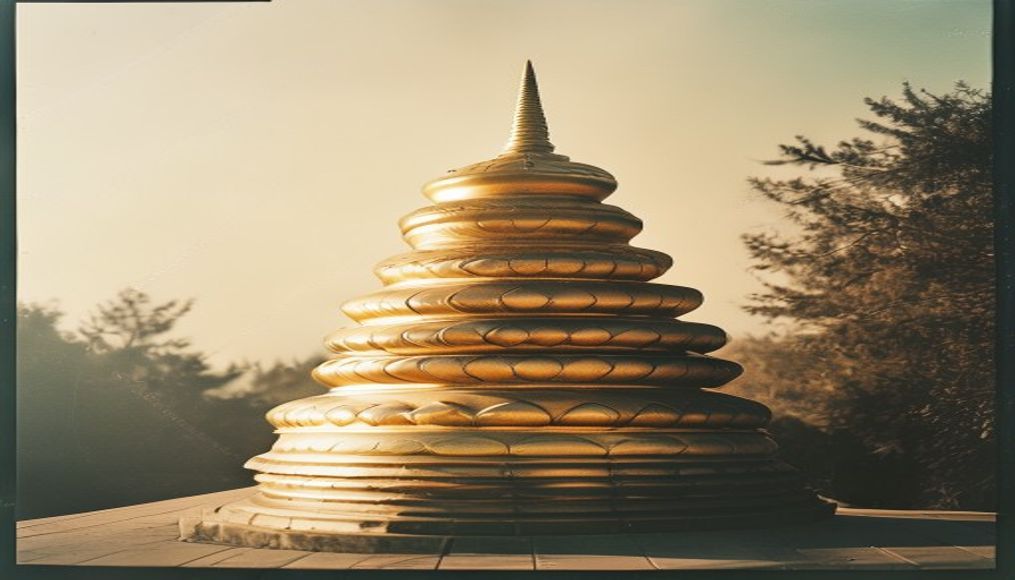 buddhist stupa golden in editorial style