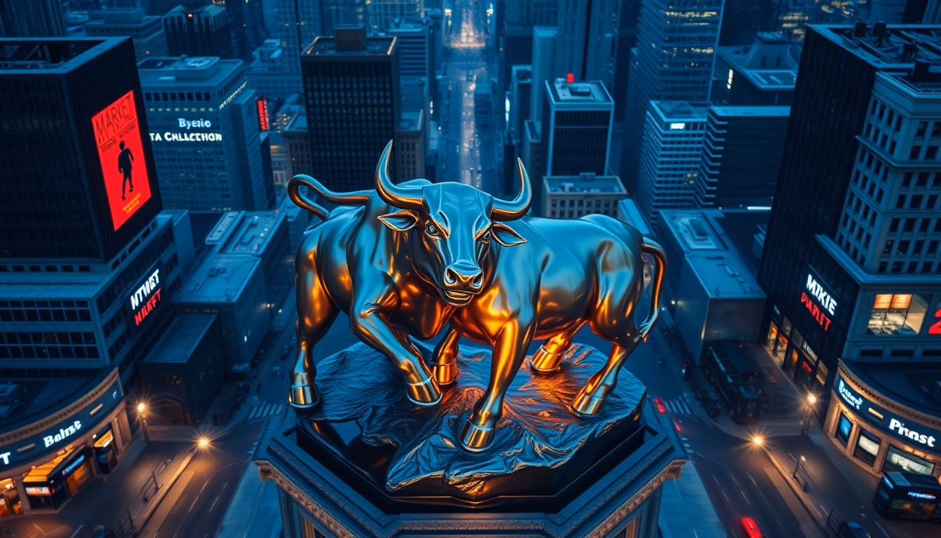 bull and bear market sculpture in editorial style