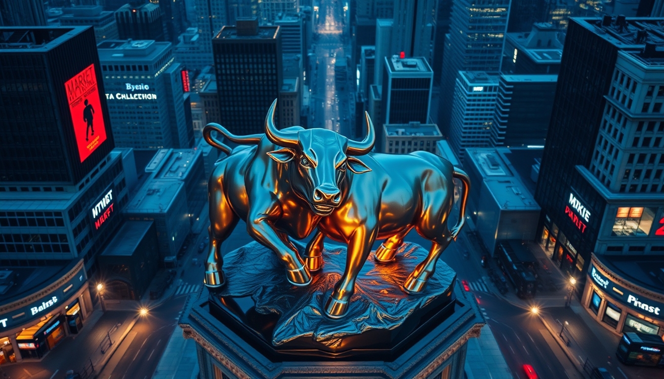 bull and bear market sculpture in editorial style