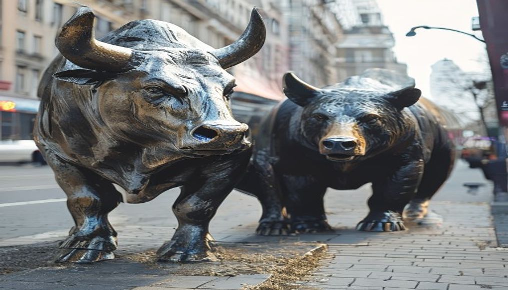 Bull and bear market sculpture em estilo editorial