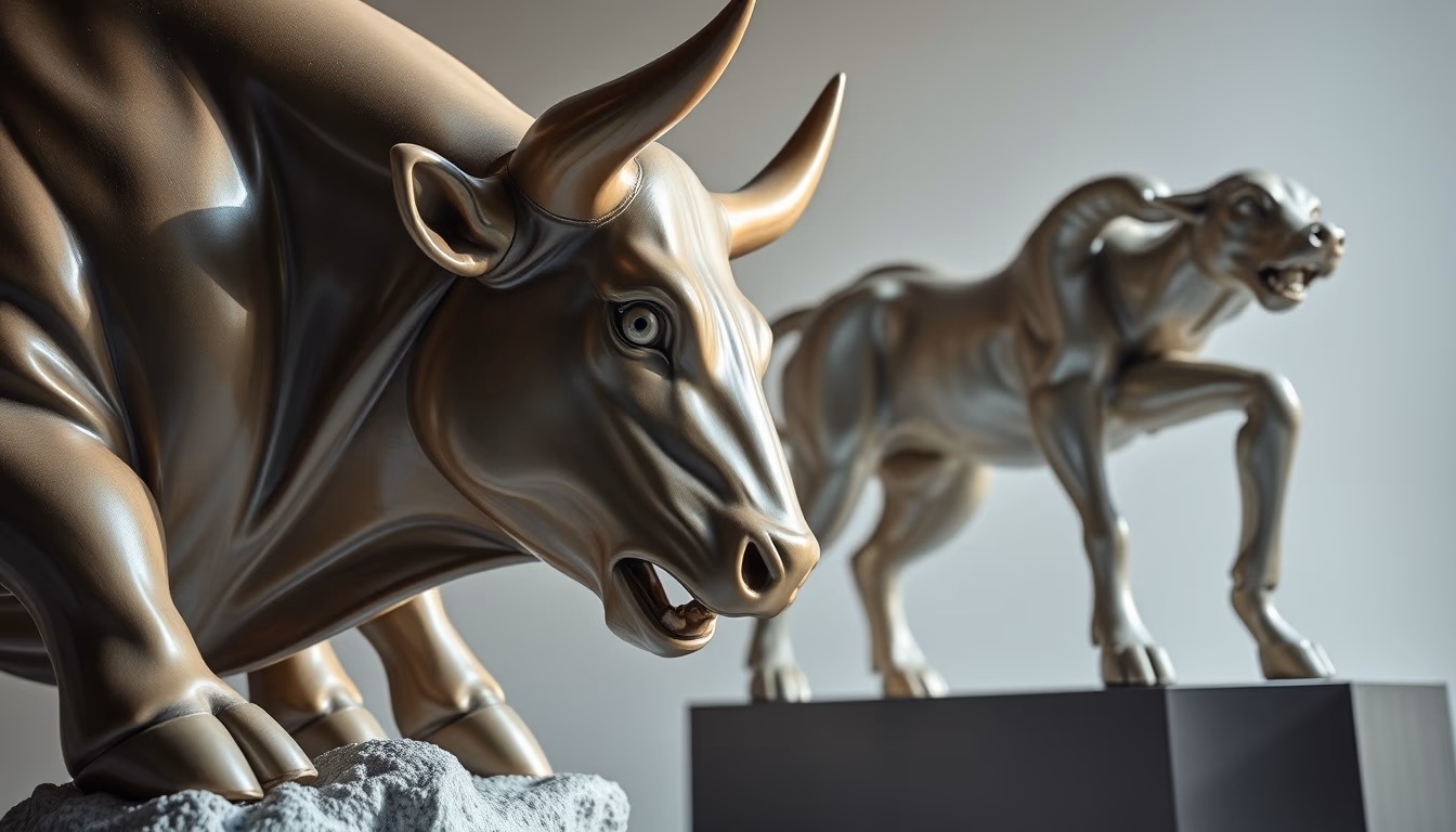 Bull and bear market sculpture em estilo editorial
