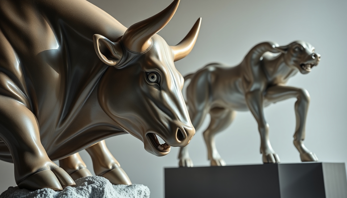 bull and bear market sculpture in editorial style