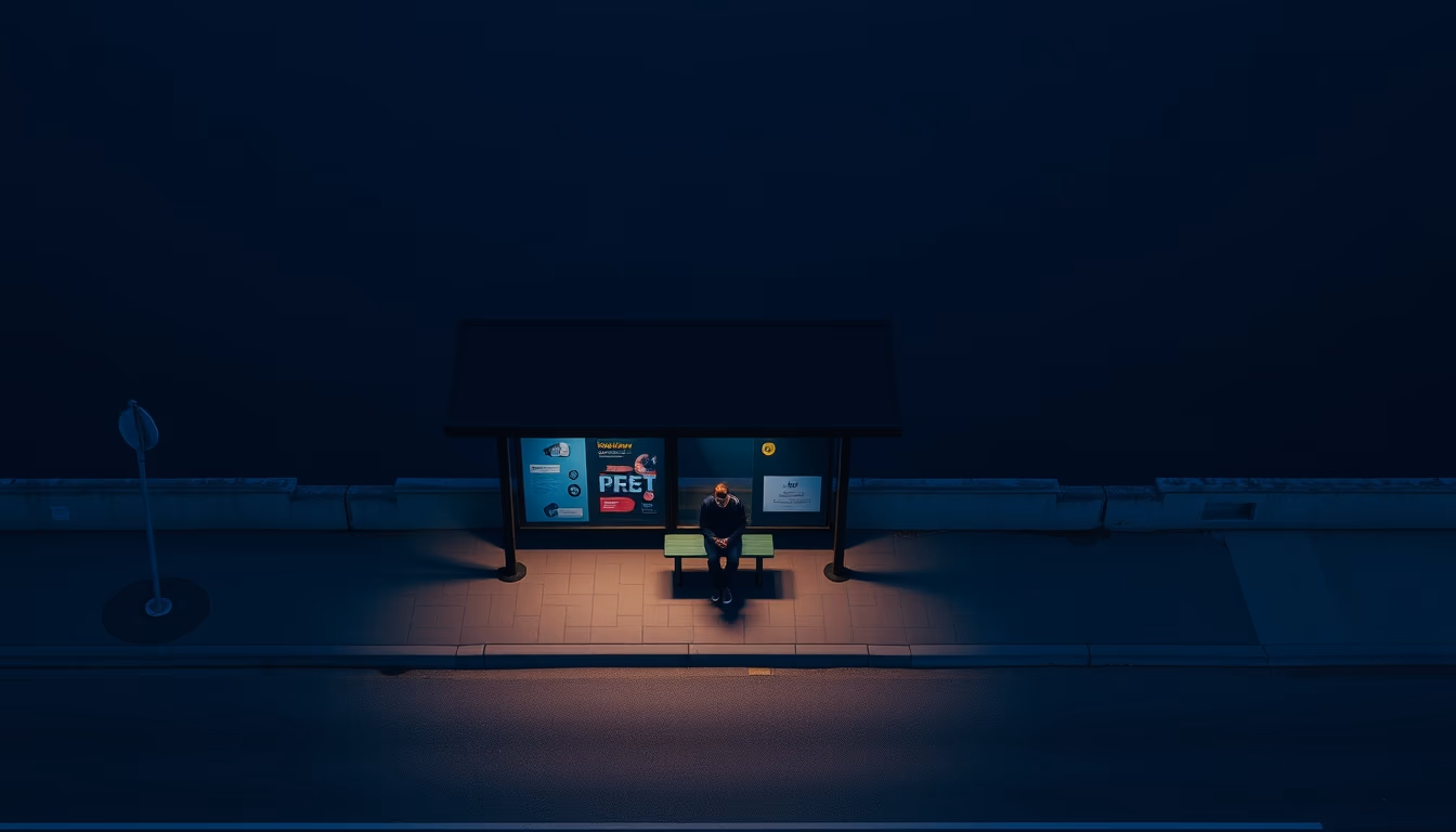 bus stop minimalist in editorial style