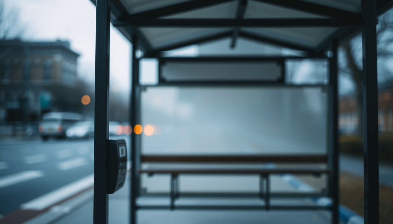 bus stop minimalist in editorial style